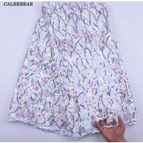 White High Quality African Lace Fabric 2020 Tulle French Lace Fabric With Sequins Nigerian Lace Fabric For Wedding Dresses S2081