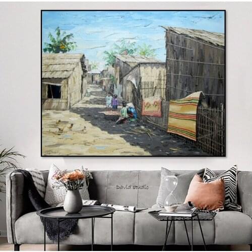 Free shipping Fishing Viliage Painting Seascape Graffiti money art Popular Famous Artist Arts Hand Painted no Frame T-050