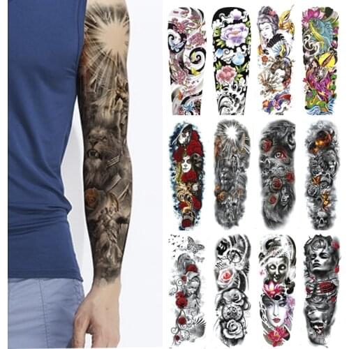 Large Arm Sleeve Tattoo Japanese Geisha Waterproof Temporary Tatto Sticker Lion Carp Waist Leg Body Art Full Fake Tatoo
