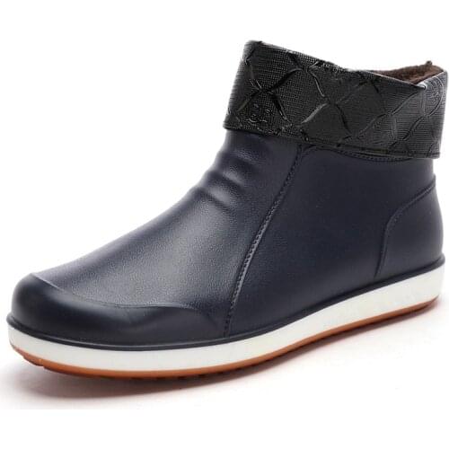 Rain boots mens four seasons Korean short snow boots Vogue plus velvet rain boots non-slip work waterproof rubber water shoes