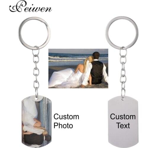 Custom DIY Tag Photo Keychain Stainless Steel Engraved photograph Keychain Charm Keyring Jewelry For Mothers Fathers Day Gift