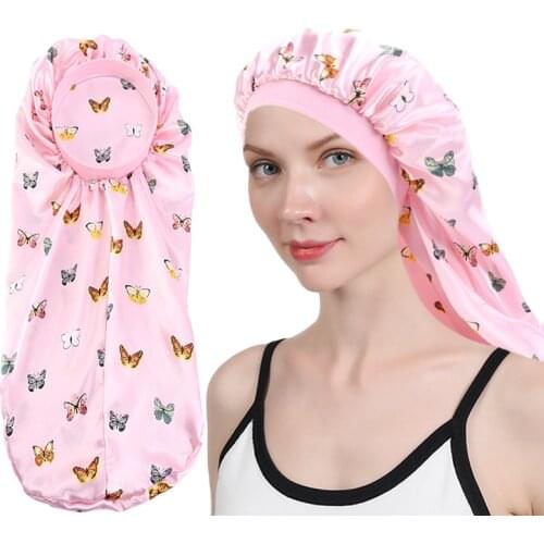 Long Hair Sock Women Cap Sleep Hat Wrap Night Cap Hair Care Bonnet Nightcap Wide Band Elastic Satin Hat Head cover Baggy Protect