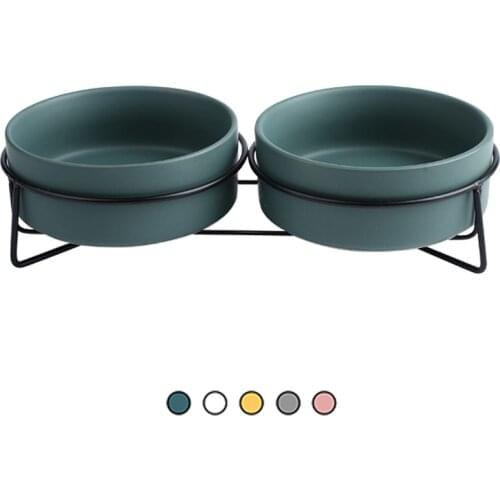 Pet Cat Dog Double Ceramic Bowl Feeding For Puppy Cat Dogs Eating Feeder Water Dispenser With Raised Stand Supply Product #P007