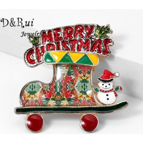Enamel Stocking Car Brooches Fashion Pins Cartoon Snowman Clothes Accessories Jewelry Brooch for Women Kids Friends Christmas