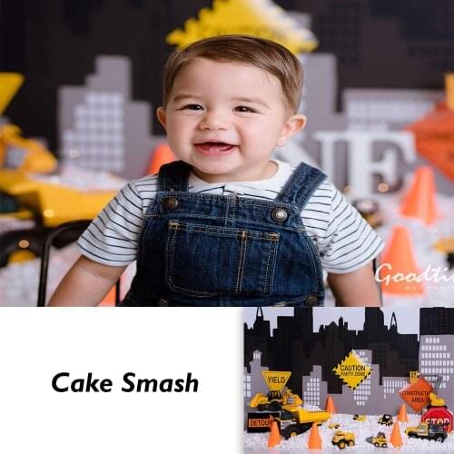 Construction Backdrop for Boy Birthday Baby Shower Backdrop Newborn Kids Portrait 1st Birthday Cake Smash Background for Photo