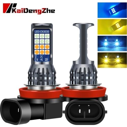 Yellow&Ice Blue Integrated Led Fog lights Car H8 H11 H9 led 3030 24SMD Fog Lamp Daytime Running Light Bulb Turning Parking Bulb