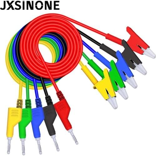 JXSINONE P1037 1Set 5Pcs 1M 4mm Banana Plug to Alligator Clip Crocodile Test Probe Lead Wire Test Cable