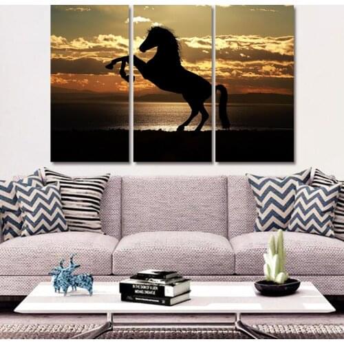 Horses at dusk 3p KIT Canvas Painting Modern Home Decoration Living Room Bedroom Wall Decor Picture