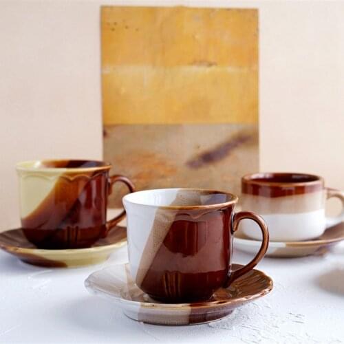 Retro coffee cup stoneware handmade Japanese style vintage coffee cup afternoon tea ceramic mug set