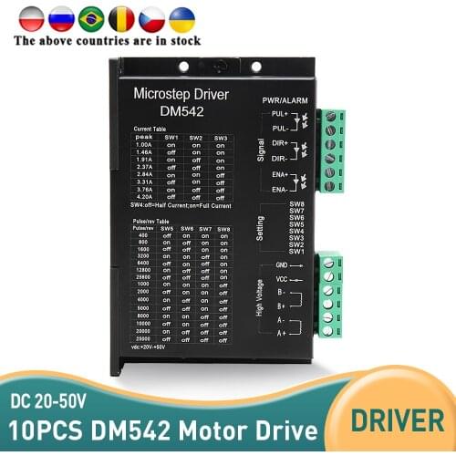 10pcs DM542 Stepper Motor Controller Leadshine 2-phase Digital Stepper Motor Driver 18-48 VDC Max. 4.2A for 57 86 Series Motor