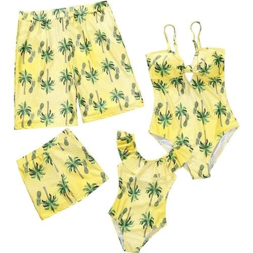 Leaf Swimsuit Family Matching Outfits Look Mother Daughter Swimwear Mommy and Me Bikini Dress Clothes Father Son Swimming Shorts