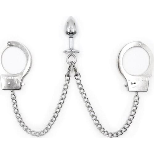 Metal Anal Plug Chain Handcuffs & Butt Plug Prostate Massager Orgasm Flirting Adult Sex Toys for Couples Gay BDSM Adult Games