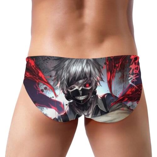 Mens Triangular Swimwear Low Waist Briefs Sexy Patchwork Mens Bikini Tokyo Ghoul Swim Pool Trunks