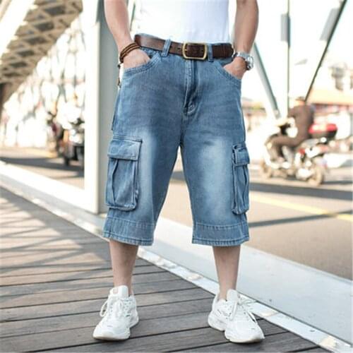 Oversized Curly Cropped Trousers Men Hip Hop Jeans Baggy Cargo Jean Shorts Plus Size Mens Bottoms