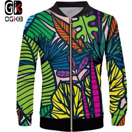 OGKB Men/womens Casual 3d Cool Printing Funk Colorful Leaf Jacket Long Sleeve Zipper Coat Sweatshirt Tracksuits V Neck Tops 5xl