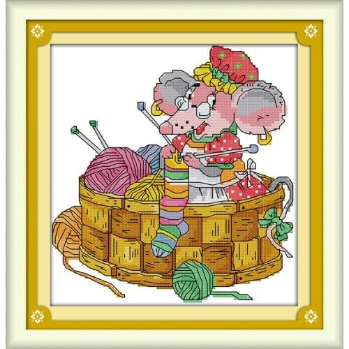 The mouse grandma DIY Needlework 3D Cross Stitch Set Embroidery Kit 11CT Printed Cross-Stitching Home Decor