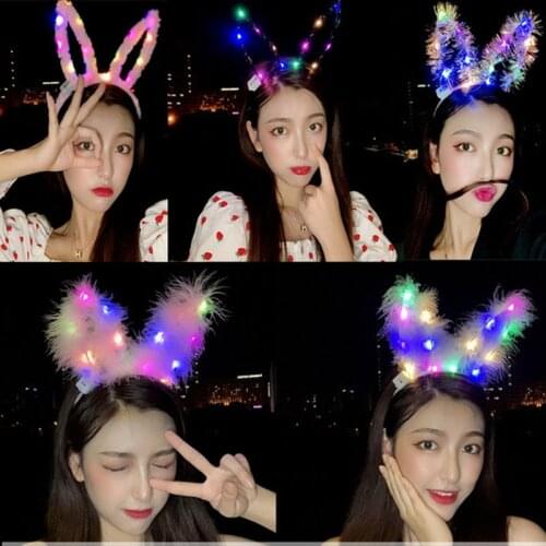 New luminous headband 4.2inch feather rabbit ears concert night toys and Children gifts Halloween hair hoopPlush glow toys