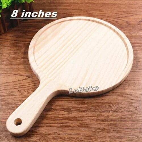 New 8 inches thick 1.7cm wooden round pizza pan with handle pizza stones pie holder pancake pans cooking tools for DIY bakery