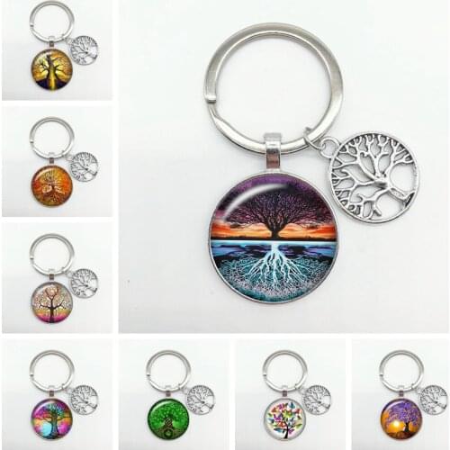 New Crystal Glass Tree of Life Keychain Art Photo Glass Pendant Keychain Tree of Family Gift Jewelry Charm Bag Souvenir Key Ring