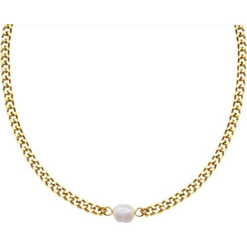 2021 New Fashion Stainless Steel Natural Freshwater Pearl Choker Necklaces Metal Gold Chain Collar Necklace For Women Party Gift