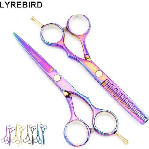 5.5 INCH Hair scissors Barber scissors Japan Golden rainbow Black Blue hairdressing scissors Hair shears Lyrebird 1 SET/LOT NEW