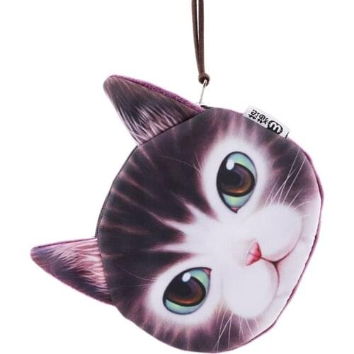 Popular 3D Cat Face Print Mini Coin Bag Wallet Pocket Women Purse Zip Pouch Key Case Coin Purses Holders Coin Wallet