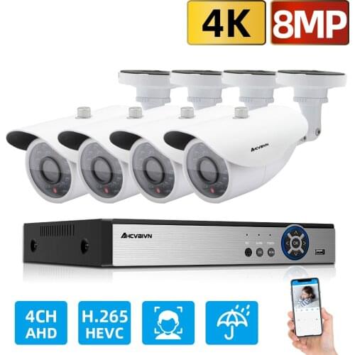 H.265 4CH 4K DVR CCTV System 8.0MP AHD Security Cameras IR Outdoor Alarm System IP66 Video Surveillance kit Motion Detection P2P