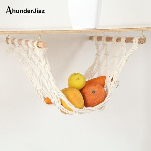 Nordic Hand Woven Tapestry Bohemian Hanging Vegetable Fruit Basket Kitchen Supplies Home Decorative Ornament