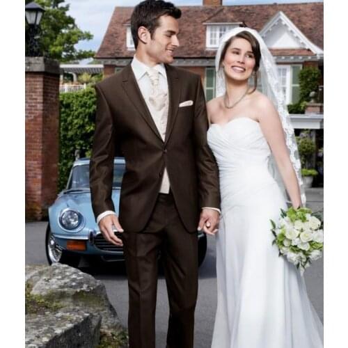 Custom Made Groom Tuxedo Chocolate Groomsmen Peak Lapel Wedding/Dinner Suits Best Man Bridegroom (Jacket+Pants+Tie+Vest)B395