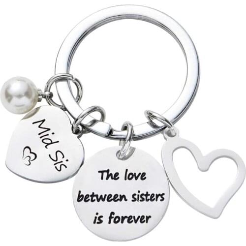 Mid Sis Keyring The Love Between Sisters Is Forever Keychain Love Heart Pearl Pendant Key Ring Friendship Jewelry Gift Key Chain
