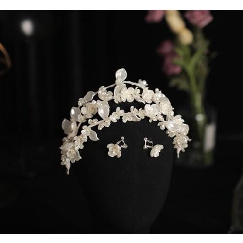 Trendy White Pearl Crystal Bride Hair Accessories Wedding Crown Headband Hair Band Bride Wedding Headdress Accessories Handmade
