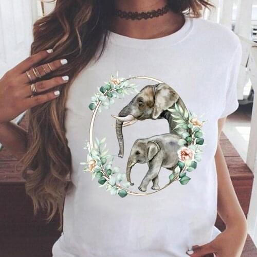 Women T-shirts elephant love cute animal Watercolor Short Sleeve Cartoon T Top Shirt Print Female Graphic Fashion Tee T-Shirt