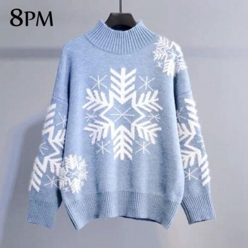 Womens Winter Xmas Knitted Sweater Snowflake Patterned Hippocampus Velvet Sweaters Thick Christmas Warm Pullover Red Greenouc057