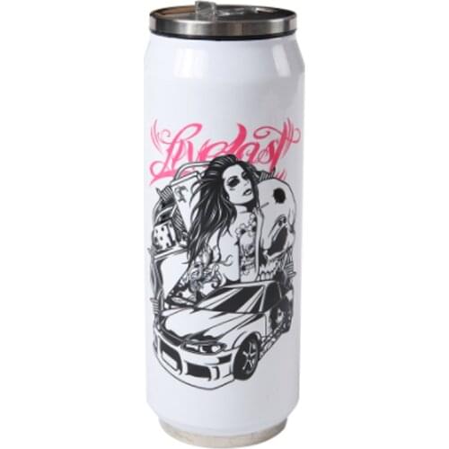 2pcs/lot Water Bottle Sublimation Tumbler Stainless Steel Coke Can Bottle White Travel Cup Cola Tin Bottle With Straw 17oz 500ml