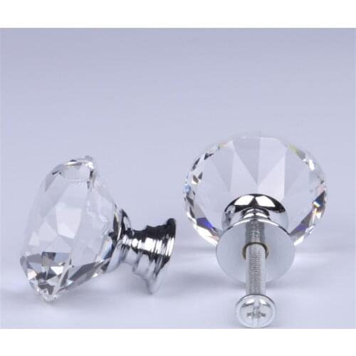 20 Pcs 30mm Clear Crystal Diamond Glass Door Knobs Cupboard Drawer Pull Kitchen Wardrobe Handles Hardware