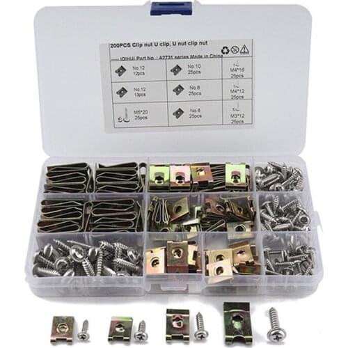 200pcs Motorcycle Car U Clip Kit Self Colour U Nuts With Flange Self Stainless Steel