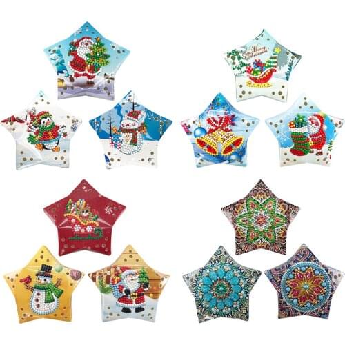 5D DIY Diamond Painting Christmas Tree Ornaments LED Hanging Star Lights Rhinestone Pentagram Light Lamp Craft Kit for Christmas