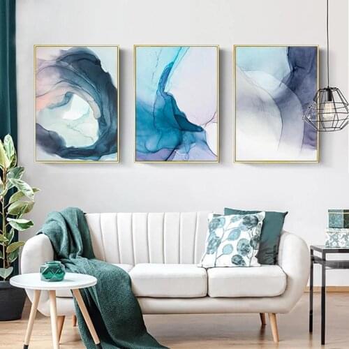 Abstract Posters and Prints Watercolor Blue Ink Bloom Modern Living Room Home Mural Decorative Painting Wall Art Picture Framele