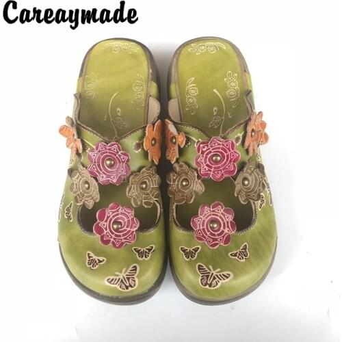 Careaymade-Folk style Head layer cowhide pure handmade Carved shoes, the retro art mori girl shoes,Womens casual Sandals151-6