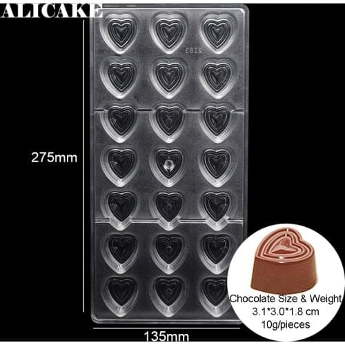 Chocolate Candy Bar Molds Heart Fondant Forms Polycarbonate Plastic Tray Moldes Cake Baking Pastry Bakery Baker Tools Moulds