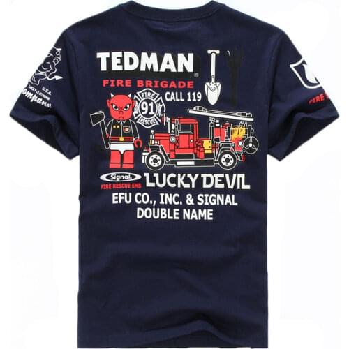Japan Devil Fireman Print T Shirt Mens Vintage Cartoon Motorcycle Biker T Shirts Hip Hop Cotton Tees Tops High Quality