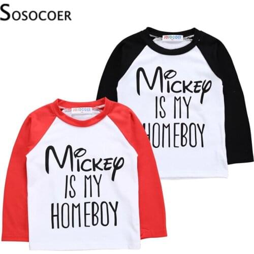 SOSOCOER Baby Girl T-shirt Kids Clothes Spring Autumn Letter Splicing Long Sleeve Toddler Boy T Shirts Tops Children Outfits