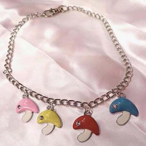 Harajuku Metal Colorful Mushroom Pendant Necklaces for Women Girls Fashion Neck Chains Jewelry Punk Rock Plant Chokers Party New
