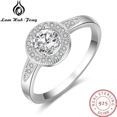 Real 925 Sterling Silver Rings with Sparkling Zircon Engagement Wedding Band Ring Silver 925 Jewelry Women Gifts (Lam Hub Fong)