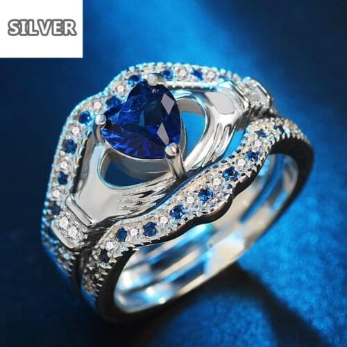 3 colors 3 /pcs set of ringsWomens Charming Heart Shape Blue Silver Ring Ring Set Jewelry Gift wholesale lots bulk