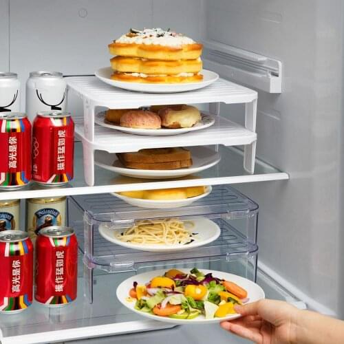 2Pcs Kitchen Refrigerator Organizer Storage Rack Shelf Plate Dish Holder Organizer Kitchen Storage Rack Fridge Organizer Shelves