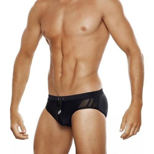 Solid Color Swimwear Men Mesh Stitching With Cup Swimwears Man New Triangle Mens Swimming Shorts Fashion Sexy Man Swimsuits