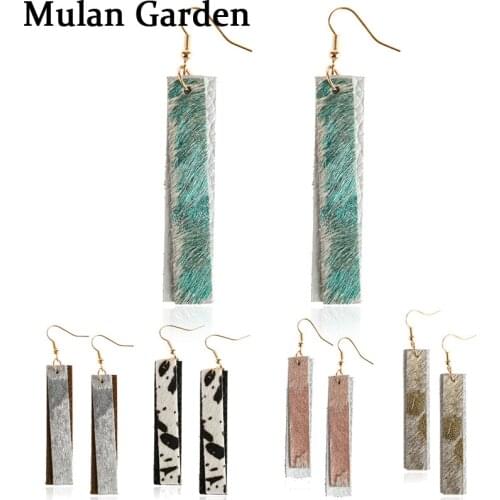 M&G Strip Feather Leather Earrings Genuine Leather Double Layers Simple High Quality Textured Winter Fashion Dangle Earrings