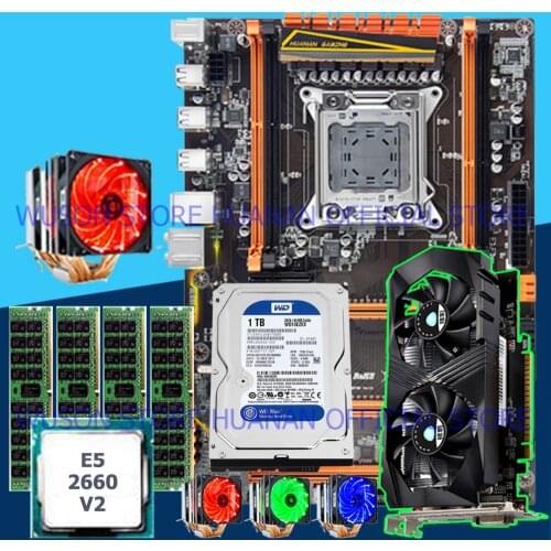 Computer custom made HUANAN ZHI deluxe X79 motherboard with M.2 CPU E5 2660 V2 with cooler RAM 16G(4*4G) 1TB SATA HDD GTX1050Ti