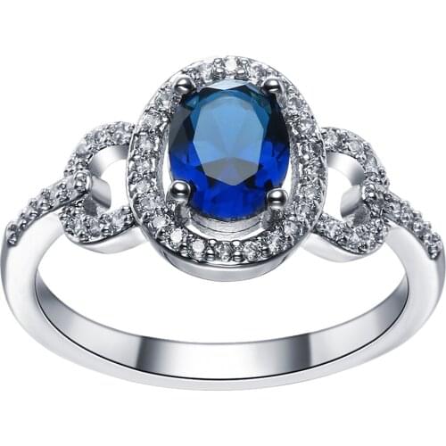 Blue Crystal Fashion silver plated CZ zircon Jewelry For Wedding Rings Women Elegant Flower Charming Jewellery Women Bijoux